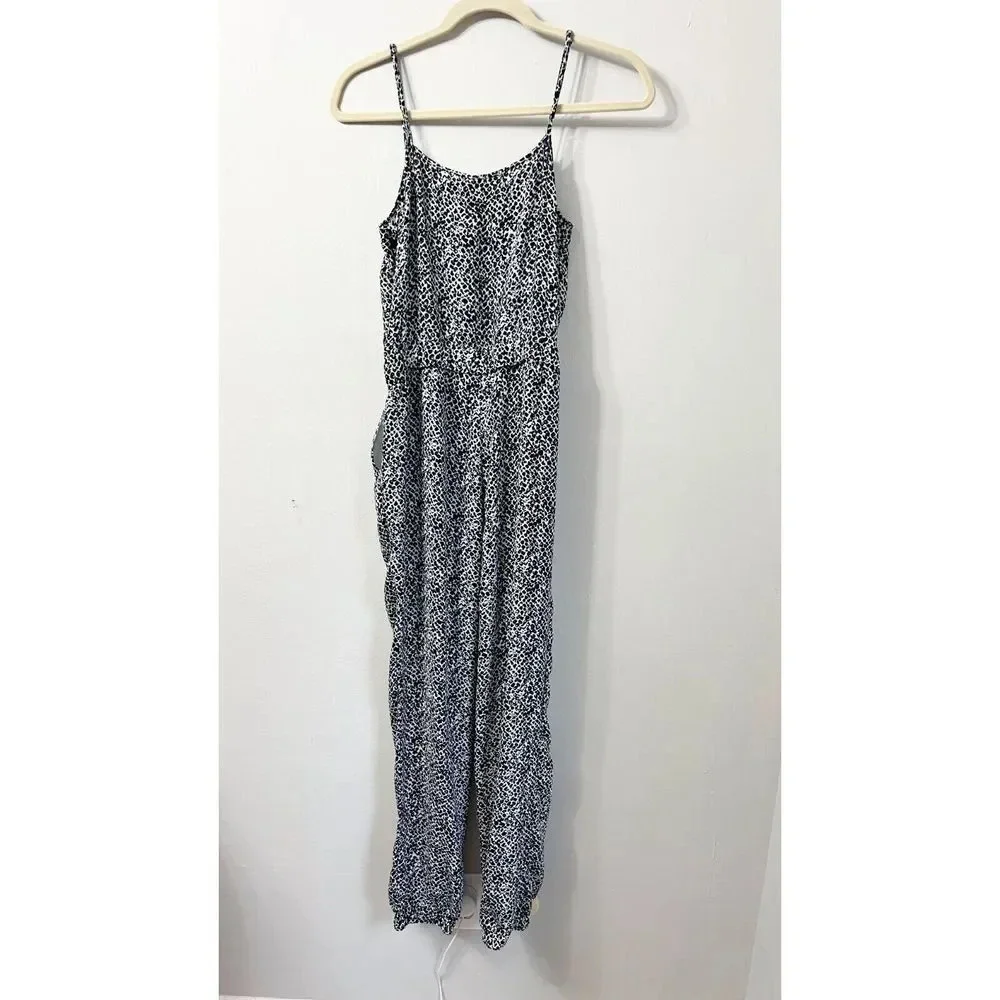Banana Republic Heritage Women Jumpsuit Silk 2 Black White Animal Print Overalls